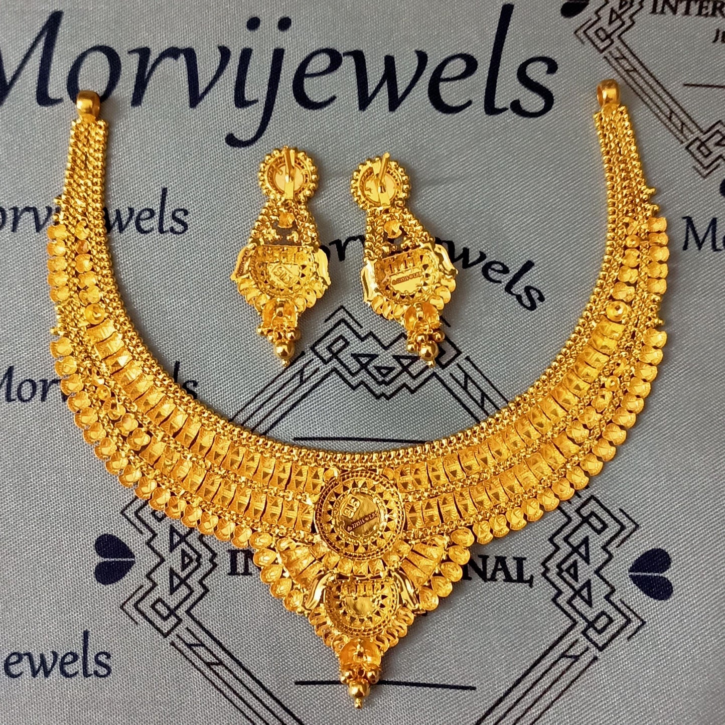 22k Yellow Gold Necklace Set, Indian Gold Set, Indian Gold Jewelry, Bridal Necklace, Traditional Rajasthani Pure Gold Handmade design, K5660