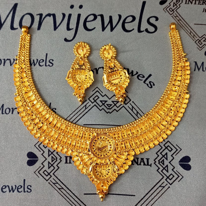 22k Yellow Gold Necklace Set, Indian Gold Set, Indian Gold Jewelry, Bridal Necklace, Traditional Rajasthani Pure Gold Handmade design, K5660