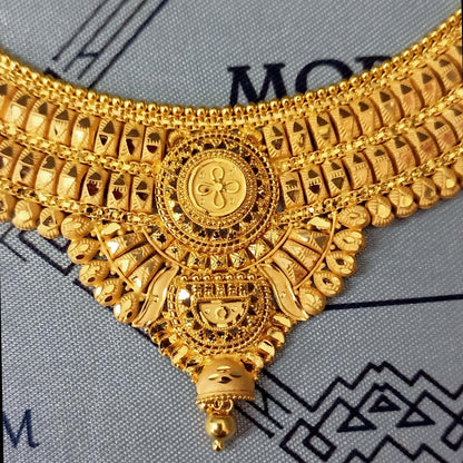 22k Yellow Gold Necklace Set, Indian Gold Set, Indian Gold Jewelry, Bridal Necklace, Traditional Rajasthani Pure Gold Handmade design, K5660