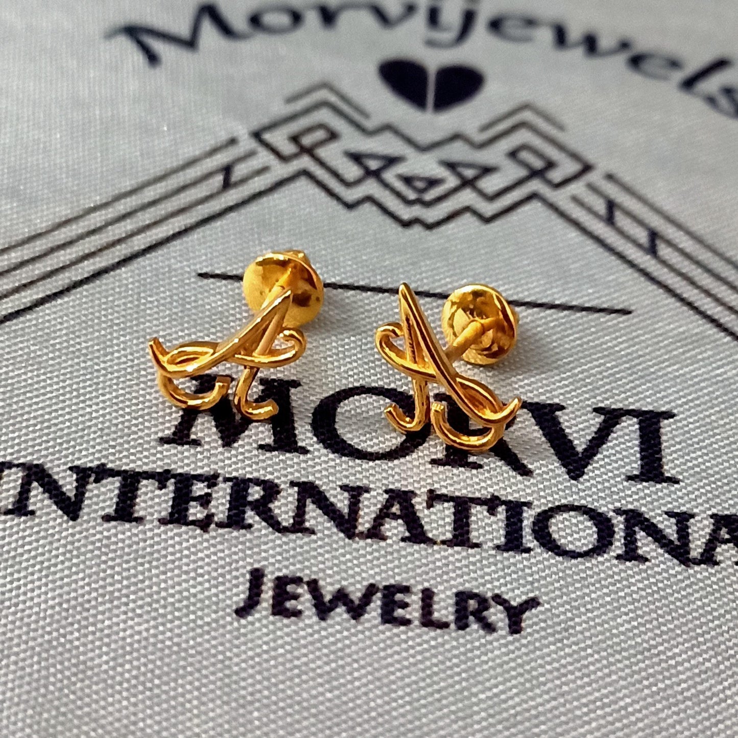 A-S Name Earrings, 22k Gold Earrings Jewelry, 22kt Handmade Indian Any Alphabet Earrings, Pure Gold Earrings, K5664