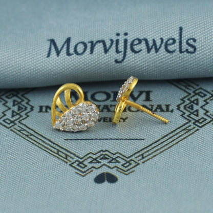 Heart Pure 22k Gold Stud Small Earrings Handmade Indian Jewelry, K5670