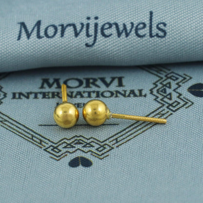 22k Yellow Gold Stud Earrings, Handmade Yellow gold earrings for women, 5 mm Ball Stud, Beads Stud, small earrings, K5671