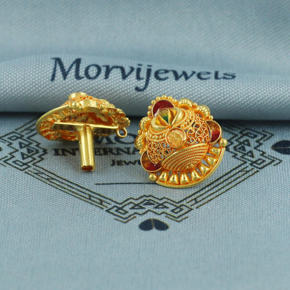 handcrafted 22k solid gold stud indian earrings for women, K5674