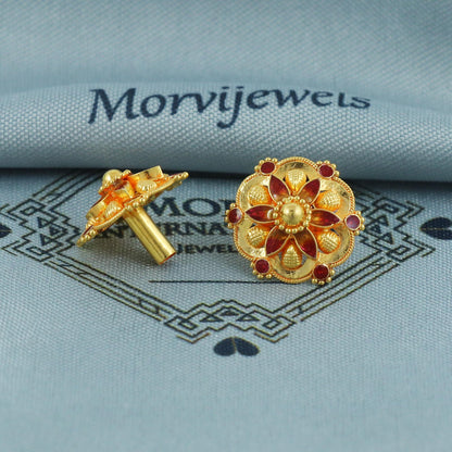 22kt 22k solid gold stud indian earrings for women, K5675