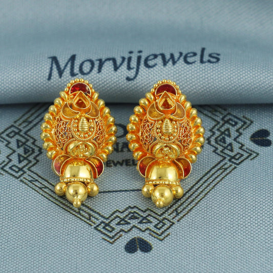 handcrafted 22k solid gold stud indian ghungroo earrings for women, K5676