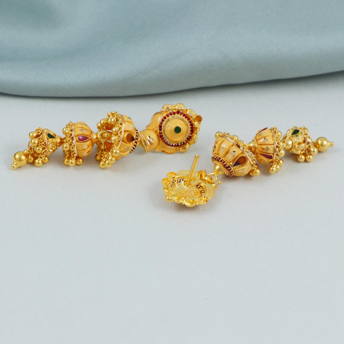 22k yellow gold earrings jhumka jewelry, handmade vintage Pure Traditional wedding indian style Jhumki Earrings Chandelier, K4594