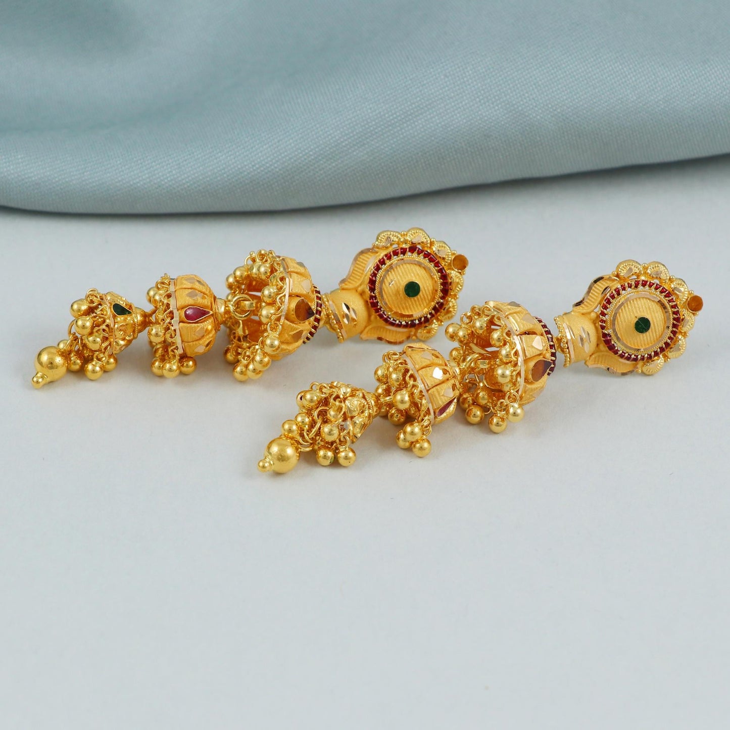22k yellow gold earrings jhumka jewelry, handmade vintage Pure Traditional wedding indian style Jhumki Earrings Chandelier, K4594