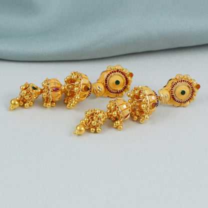 22k yellow gold earrings jhumka jewelry, handmade vintage Pure Traditional wedding indian style Jhumki Earrings Chandelier, K4594