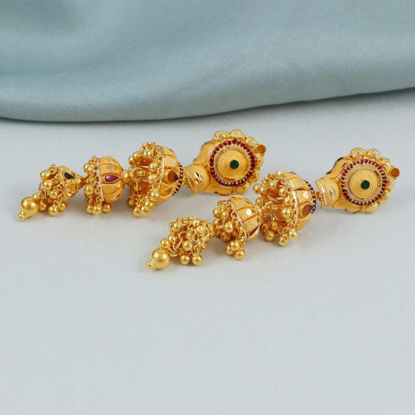 22k yellow gold earrings jhumka jewelry, handmade vintage Pure Traditional wedding indian style Jhumki Earrings Chandelier, K4594