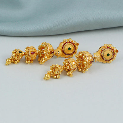 22k yellow gold earrings jhumka jewelry, handmade vintage Pure Traditional wedding indian style Jhumki Earrings Chandelier, K4594