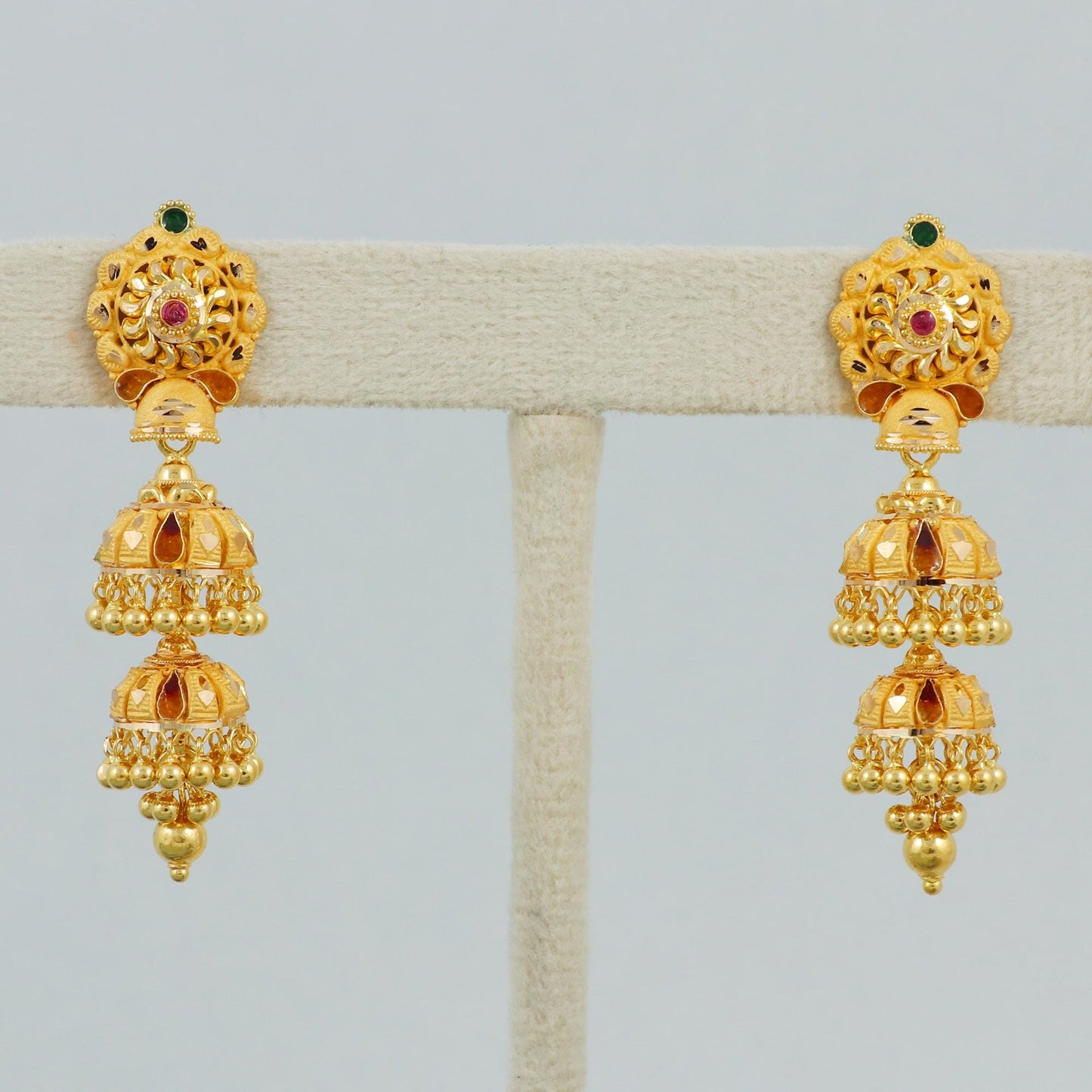 Gold Jhumka Real 22k Gold Chandelier, K4595