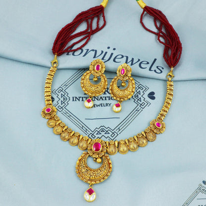 22k Yellow Gold Earrings Necklace set Gift , all sizes, 22k karat 22kt 22ct Indian Gold Handmade wedding necklace indian designer Jewelry,