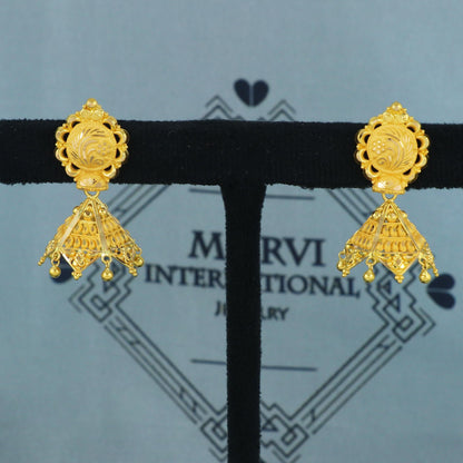Handcrafted 22k Solid Gold Earrings Wedding Women indian Handmade solid gold jewelry, K5683
