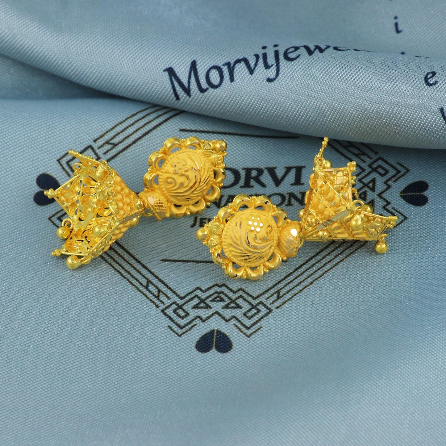 Handcrafted 22k Solid Gold Earrings Wedding Women indian Handmade solid gold jewelry, K5683