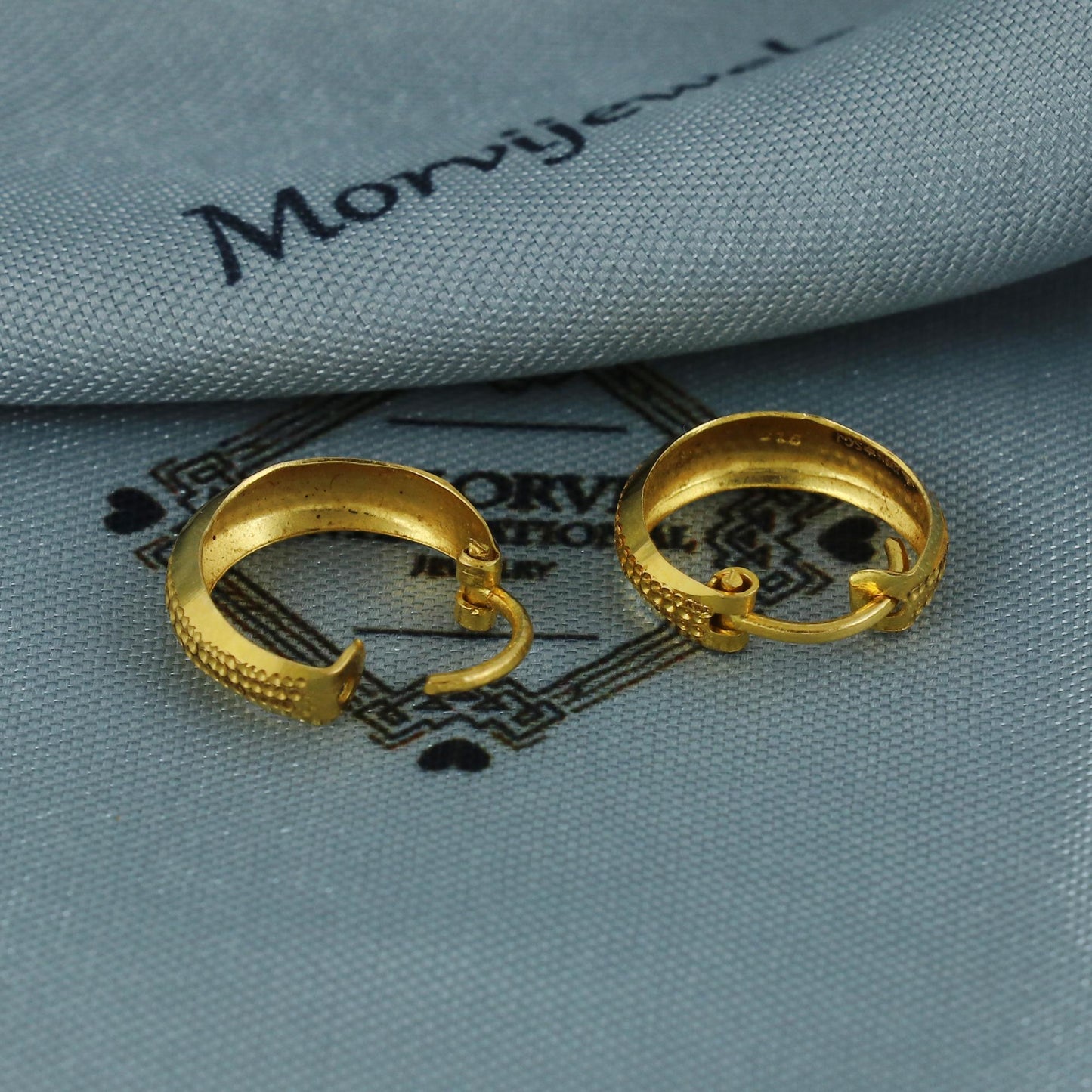 Hammered 22k Gold Hoop Earrings | Small Indian Bali Hoops | Lightweight Pure Gold Earrings for Women, K5695