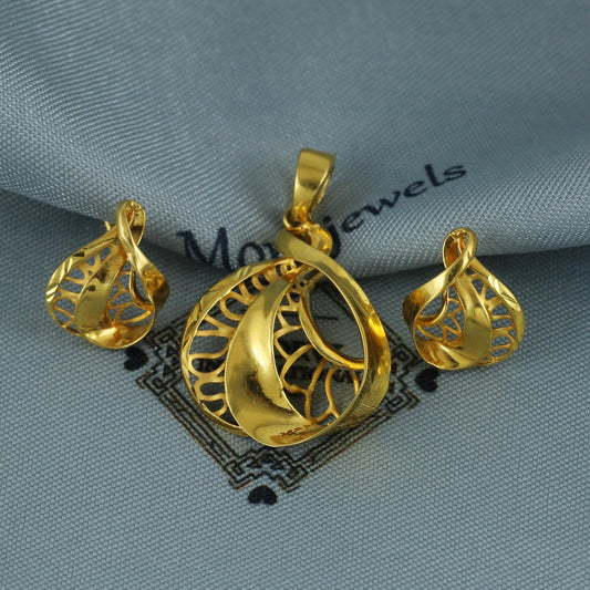 Designer 22k Gold Pendant & Earring Set, Indian Handcrafted Ethnic Design, Real Gold Set, K5696