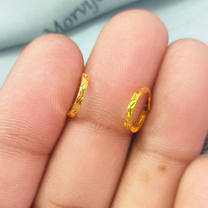 18k Yellow Gold Hoop Bali cartilage Earrings , Handmade ENGRAVED gold earrings for women, Small Tiny Hoops, indian gold earrings for teens,