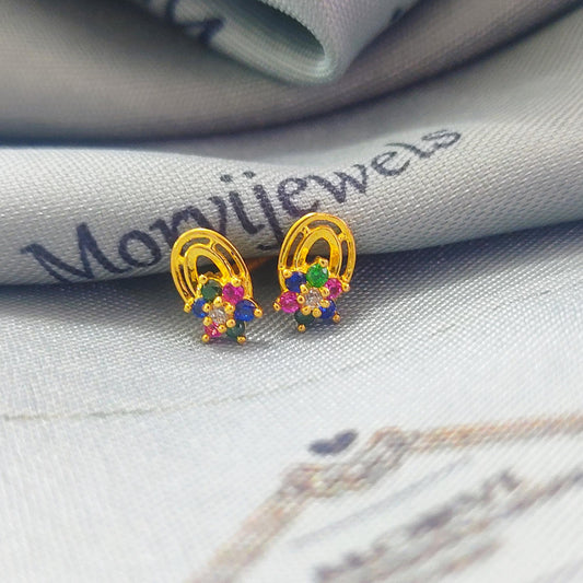 multi color cz solid 18k Gold Stud Earrings handmade vintage earrings jewelry for women girl classic party wear casual wear studs, K1700