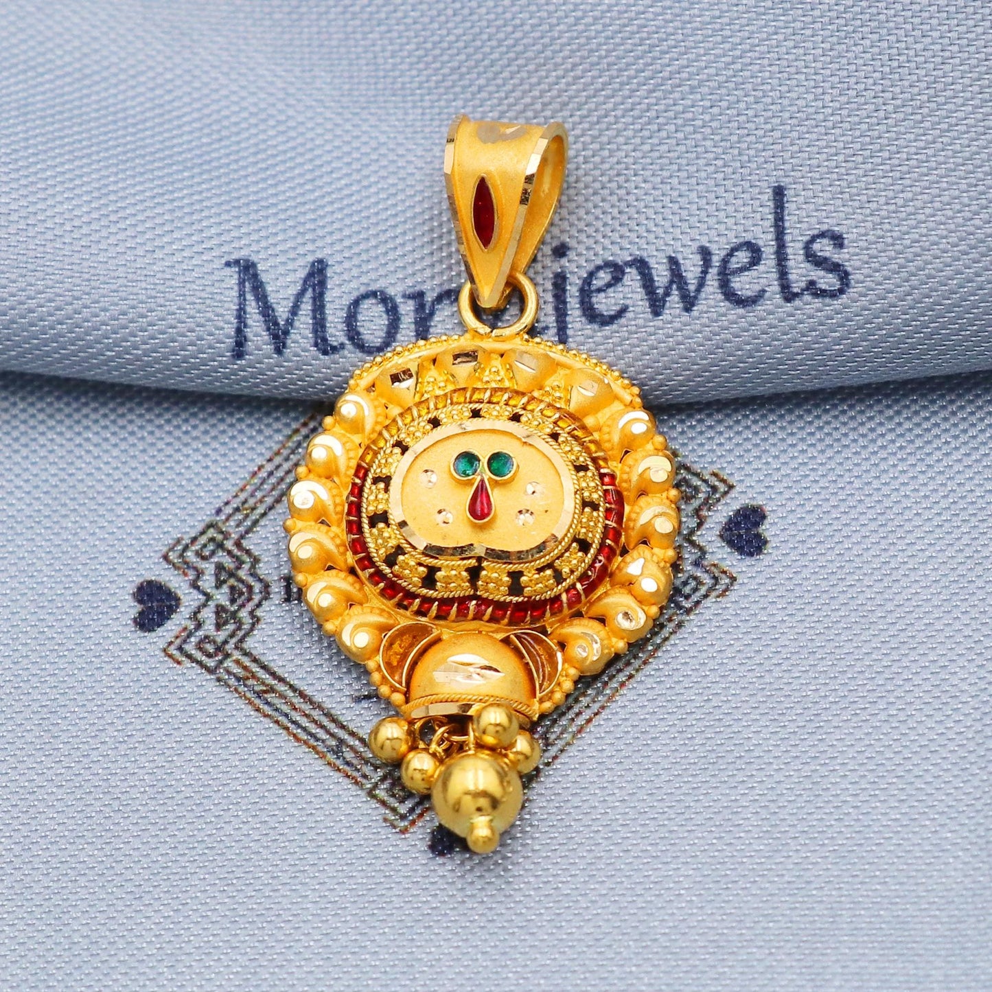 solid 22k gold pendant amulet Indian jewelry, Handcrafted Necklace, K5694