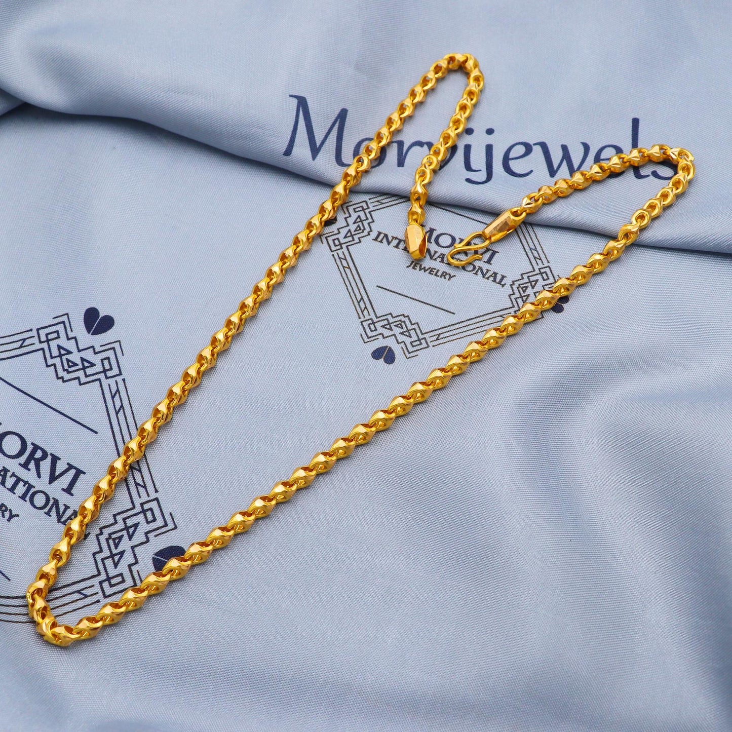Franco Solid 22k Yellow Gold Chain Necklace, Unique Diamond Cut Gold Necklace Jewelry from India, K5702