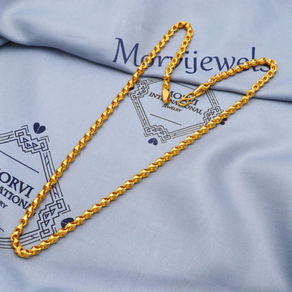 Franco Solid 22k Yellow Gold Chain Necklace, Unique Diamond Cut Gold Necklace Jewelry from India, K5702