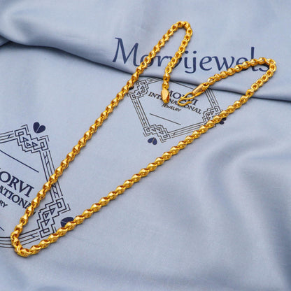 Franco Solid 22k Yellow Gold Chain Necklace, Unique Diamond Cut Gold Necklace Jewelry from India, K5702