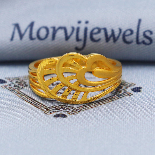 Hand Carved 22k Gold Ring, Heart Gold Ring, K5738