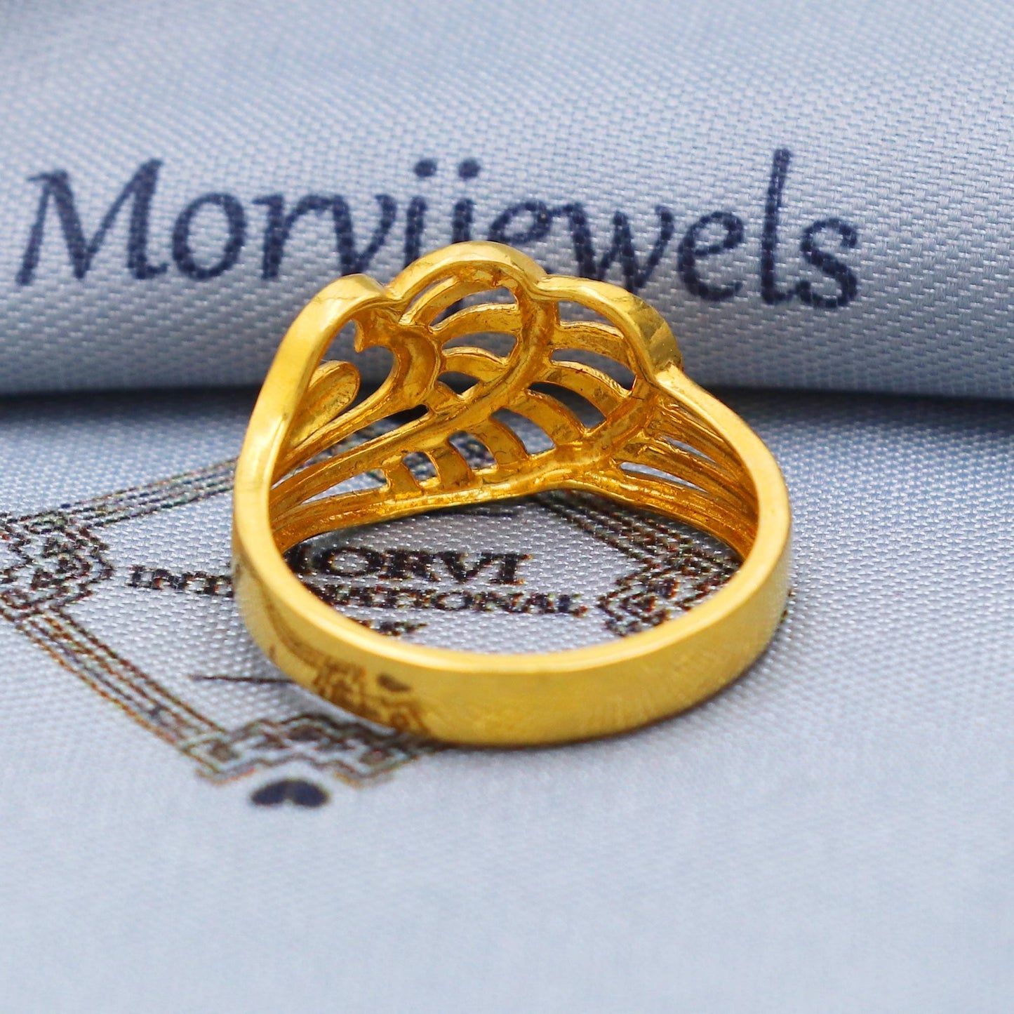 Hand Carved 22k Gold Ring, Heart Gold Ring, K5738