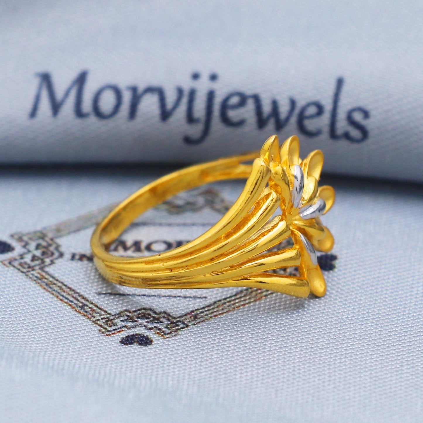 Half Flower Design 22k Gold Ring Size 6 7 8 and All Size, 22k Gold Band Ring, 22karat Gold Ring, Hand crafted Pure gold ring, K5741