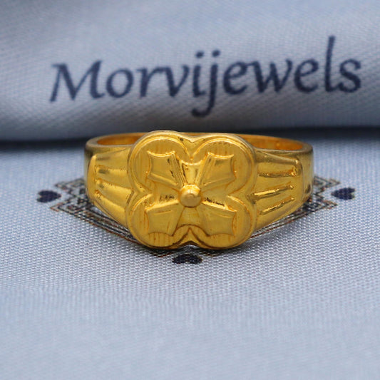 Clover Flower Gold Ring, 22k Gold Handmade Ring, 22karat Gold Ring, hand crafted Pure gold ring, K5768