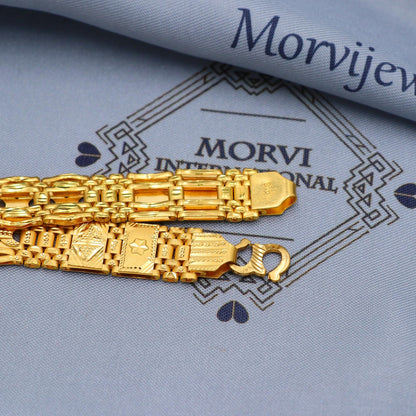Engraved Solid 22k Gold Bracelet Link Chain Handcrafted Jewelry, 22kt Gold Bracelet, Indian Gold Bracelet Jewelry for gift, K5775