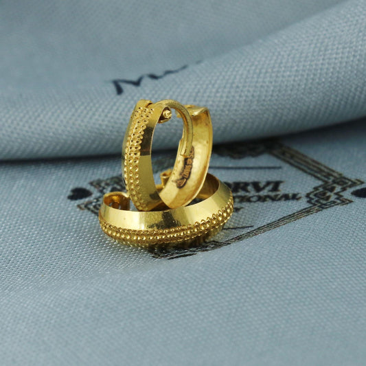 Hammered 22k Gold Hoop Earrings | Small Indian Bali Hoops | Lightweight Pure Gold Earrings for Women, K5695