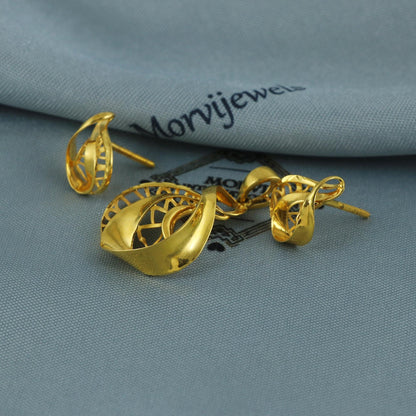 Designer 22k Gold Pendant & Earring Set, Indian Handcrafted Ethnic Design, Real Gold Set, K5696