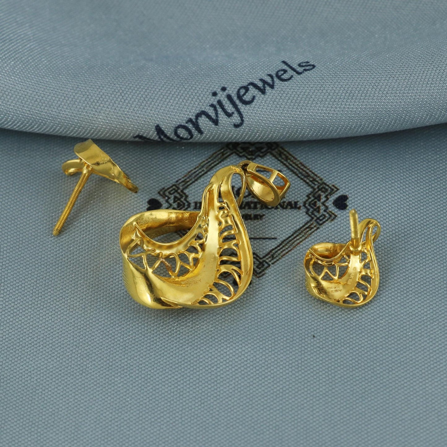 Designer 22k Gold Pendant & Earring Set, Indian Handcrafted Ethnic Design, Real Gold Set, K5696