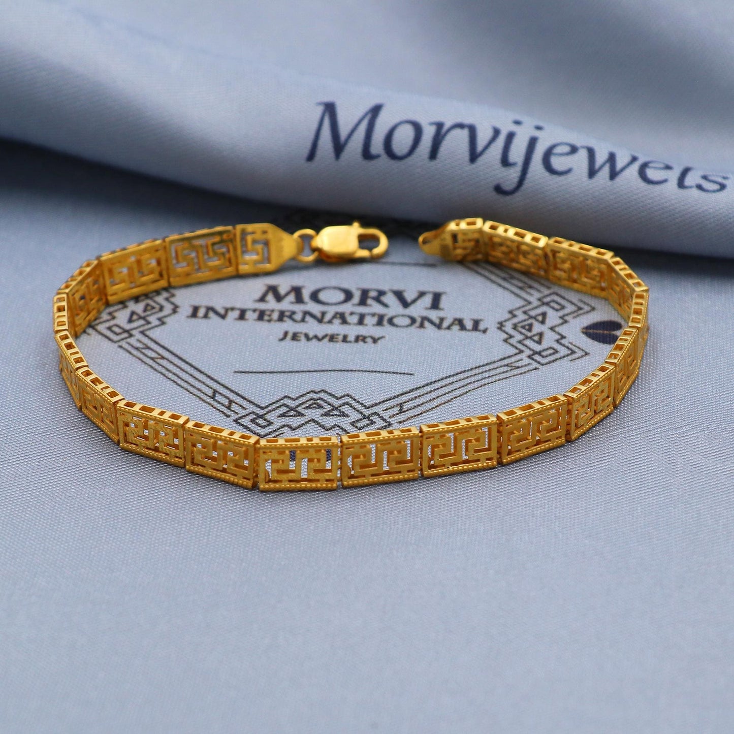 Solid 22k Gold Bracelet Link Chain Handcrafted mens Jewelry, 22kt Gold Bracelet, Indian Gold Bracelet Jewelry for gift, Greek Key, K5778