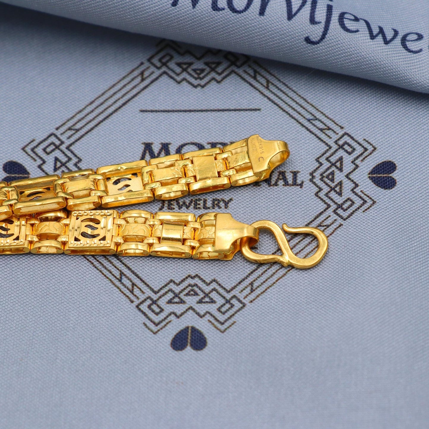 Solid 22k Gold Bracelet Link Chain Handcrafted mens Jewelry, 22kt Gold Bracelet, Indian Gold Bracelet Jewelry for gift, Greek Key, K5780