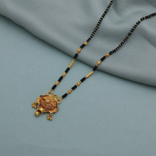 20k gold chain mangalsutra necklace with gold beads and black beads, Indian Wife Jewelry gift, 20k gold pendant