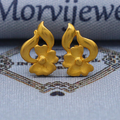 Solid 22k Gold Stud Earrings , Handmade Yellow gold earrings for women, vintage antique design indian gold earrings jewelry, K5784