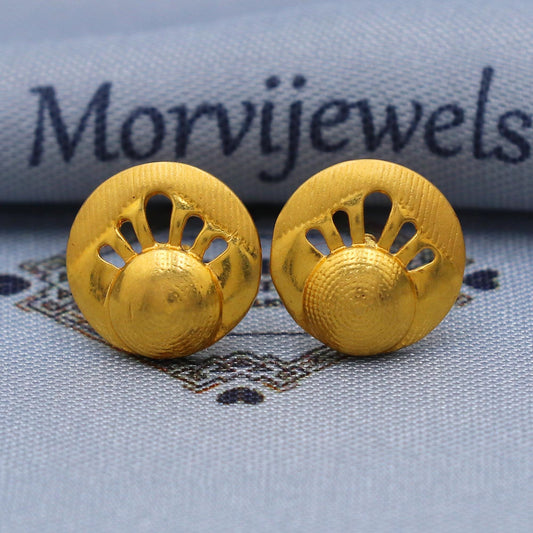 Sun 22k karat Gold Stud Earrings , Handmade Yellow gold earrings for women, vintage antique design indian gold earrings jewelry, K5786