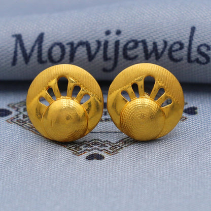 Sun 22k karat Gold Stud Earrings , Handmade Yellow gold earrings for women, vintage antique design indian gold earrings jewelry, K5786
