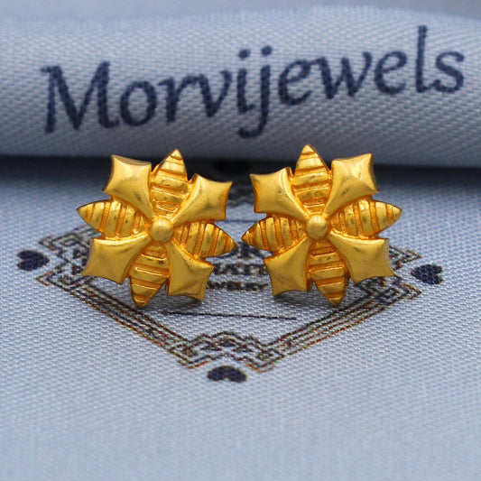 Solid 22k karat Gold Stud Earrings , Handmade Real gold earrings for women, vintage antique design indian gold earrings jewelry, K5793