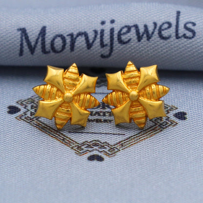 Solid 22k karat Gold Stud Earrings , Handmade Real gold earrings for women, vintage antique design indian gold earrings jewelry, K5793