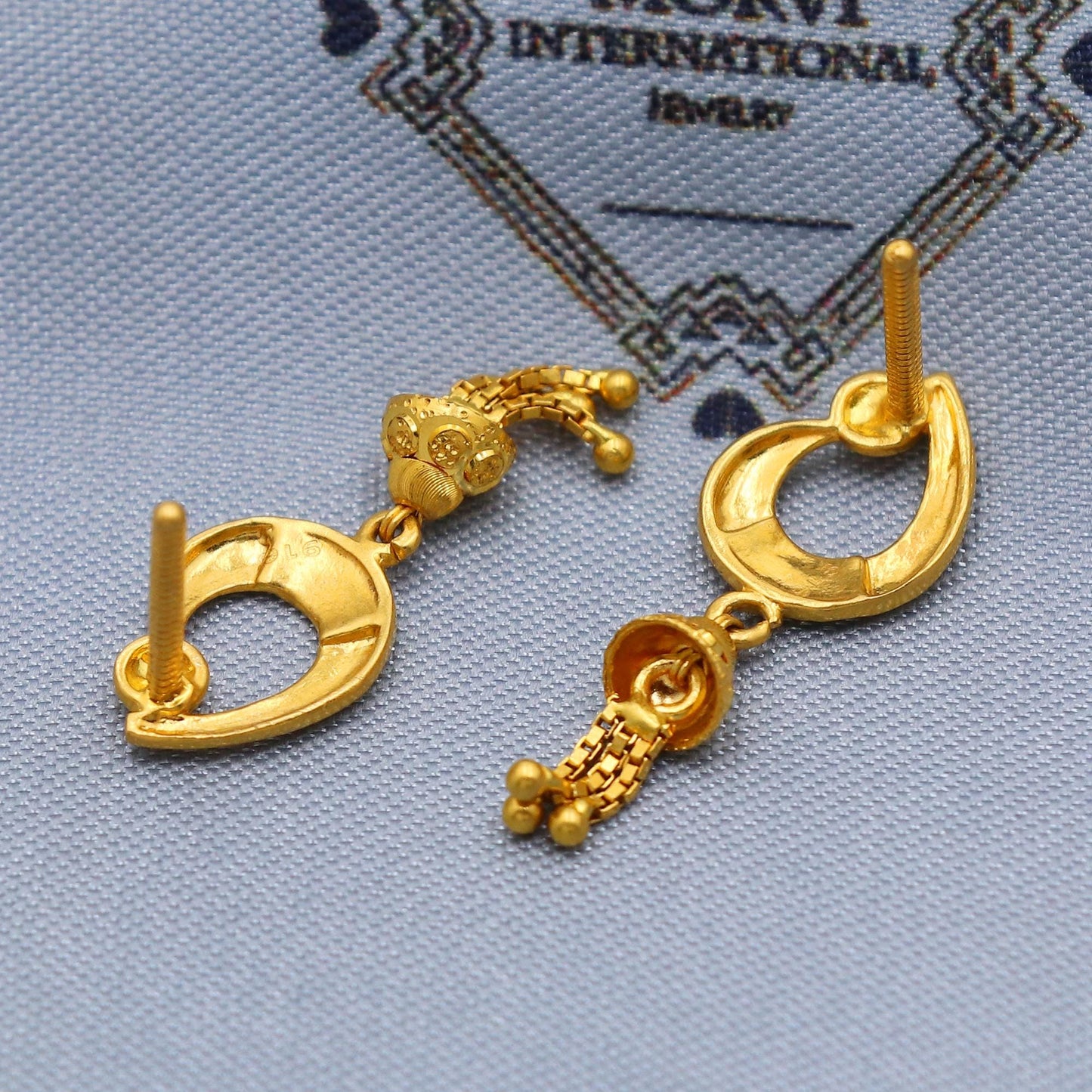 solid 22k gold dangle earrings jewelry, real gold solid 22kt karat gold earrings, women gold earrings, Handcrafted Dangle Earrings, K5795