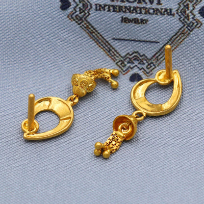 solid 22k gold dangle earrings jewelry, real gold solid 22kt karat gold earrings, women gold earrings, Handcrafted Dangle Earrings, K5795