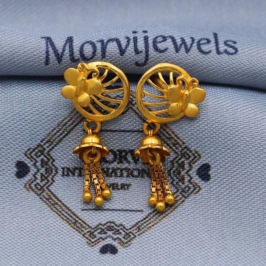 solid 22k gold dangle earrings jewelry, real gold solid 22kt karat gold earrings, women gold earrings, Handcrafted butterfly Earrings, K5798