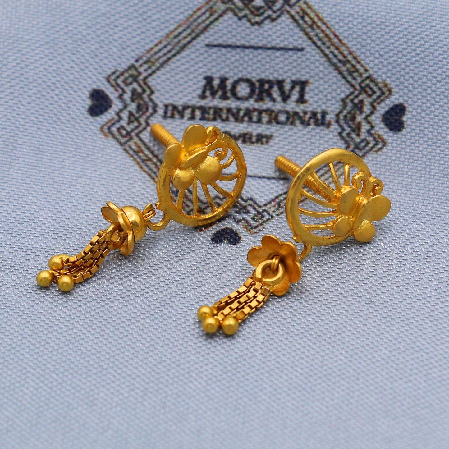 solid 22k gold dangle earrings jewelry, real gold solid 22kt karat gold earrings, women gold earrings, Handcrafted butterfly Earrings, K5798