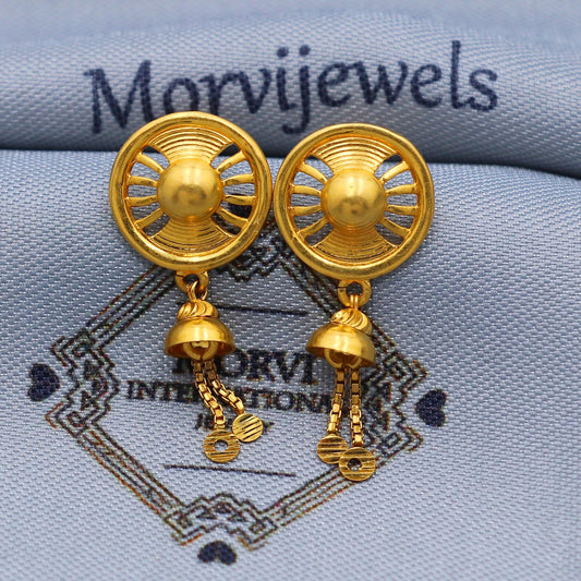 solid 22k karat gold dangle earrings , real gold solid 22kt karat gold earrings, women gold earrings, Handcrafted butterfly Earrings, K5799