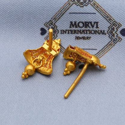 Vintage Gold Tops in 22k Gold , Ethnic Hand Crafted Earrings Studs, K5800