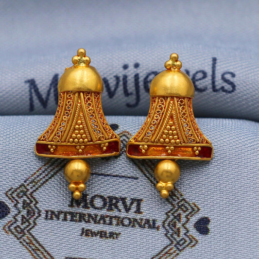 Vintage Gold Tops in 22k Gold , Ethnic Hand Crafted Earrings Studs, K5800