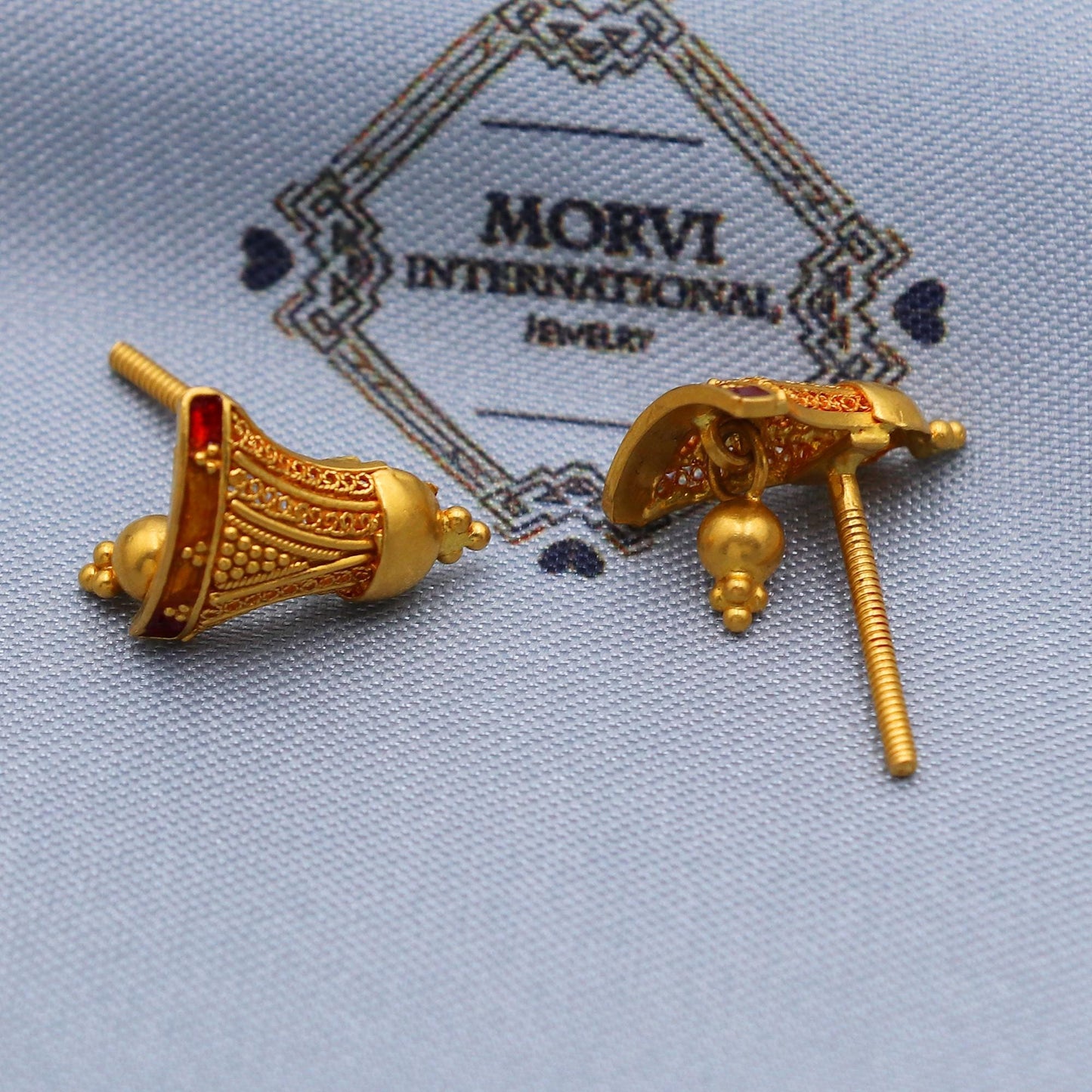 Vintage Gold Tops in 22k Gold , Ethnic Hand Crafted Earrings Studs, K5800
